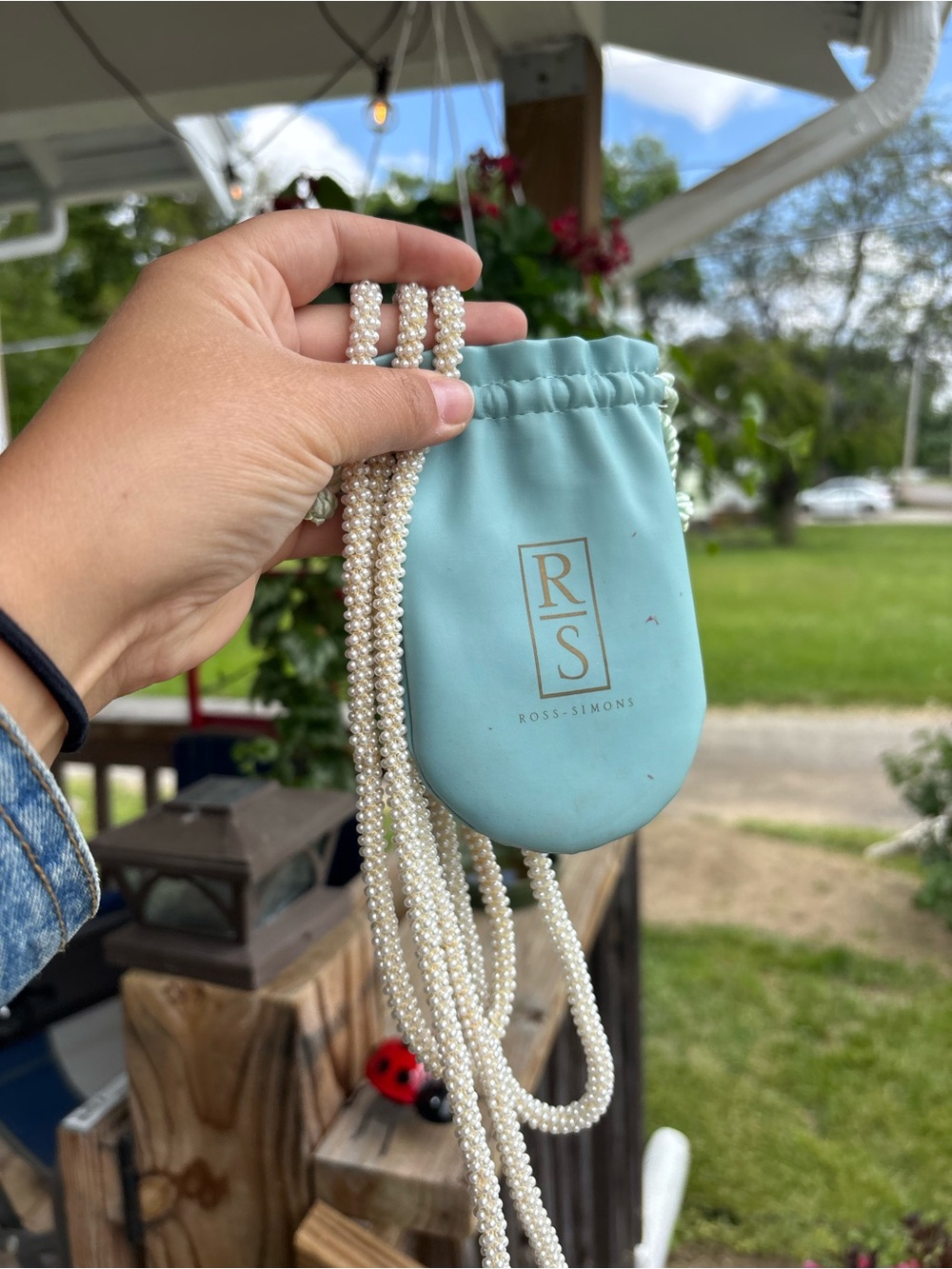Ross-Simons Cream Pearl Multi-Strand Lariat Bag Pendant